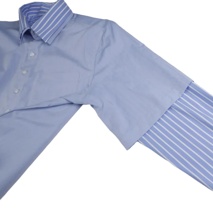 Men's Double Layer Solid and Stripes Patchwork Loose Fit Long Sleeve Shirts