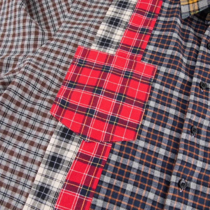 Direct Streetwear Multicoloured Patchwork Chain Embroidery Cotton Flannel Long Sleeve Designer Shirts for Men