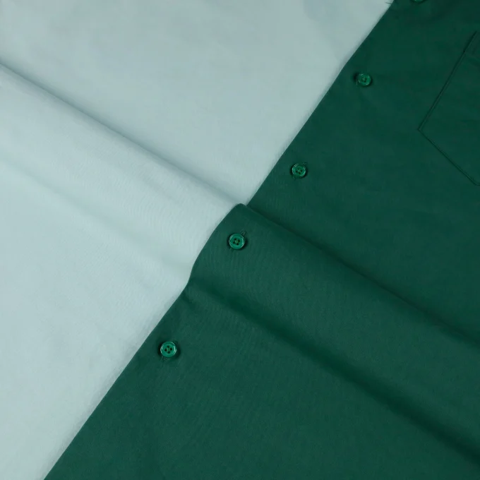 Men's Summer Outwear Shirt Short Sleeve Green New Style Solid Pattern Anti-Wrinkle Embroidered Pure Cotton Patched