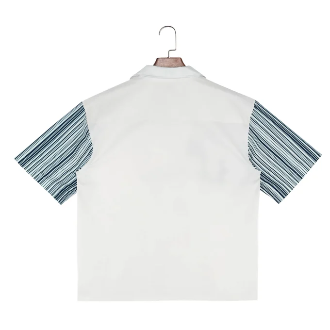 Men's Short Sleeve Boxy Shirt Cuban Collar Embroidery Contrast Color Single Breasted Twill Casual Men's Shirt