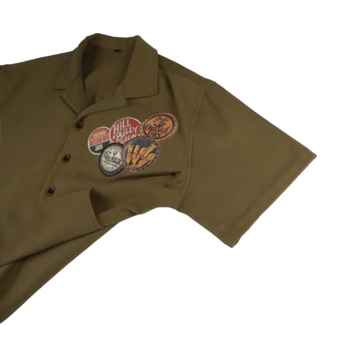 Vintage Boxy Style Square Collar Embroidered Applique Men's Short Sleeve Shirts