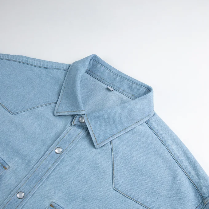 Men's Cowboy Fashion Long Sleeve Denim Men's Shirts with Snap Buttons