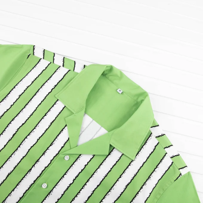 New Arrivals Innovative Design Short Sleeve Shirts Summer Beach Vacation Aesthetic Green Striped Button Down Shirt for Men Boxy