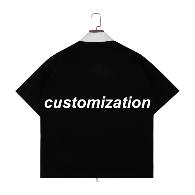 High Quality Design Black Short Sleeve Zip up Shirts for Men