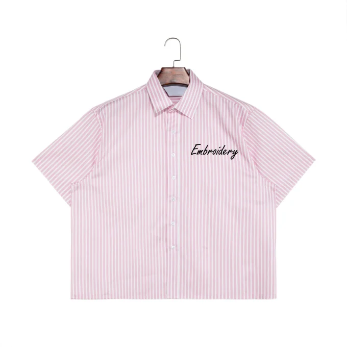 Turn-Down Collar Men's Striped Casual Design Breathable Short Sleeve Shirts