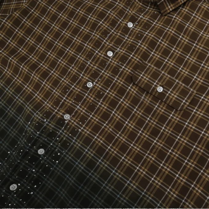Vintage Style Men's Patchwork Flannel Rhinestone Plaid Long Sleeve Autumn 100% Cotton Shirts