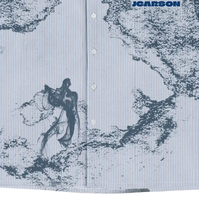 Summer Men's Boxy Style Printed Stripes Breathable Eco-Friendly 100% Cotton Broadcloth Button-Up Casual Short Sleeve Shirts