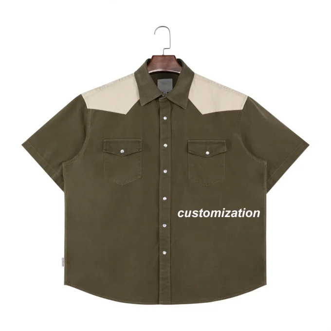 Design Casual Loose Fit 100% Cotton Short Sleeve Button up Shirt for Men