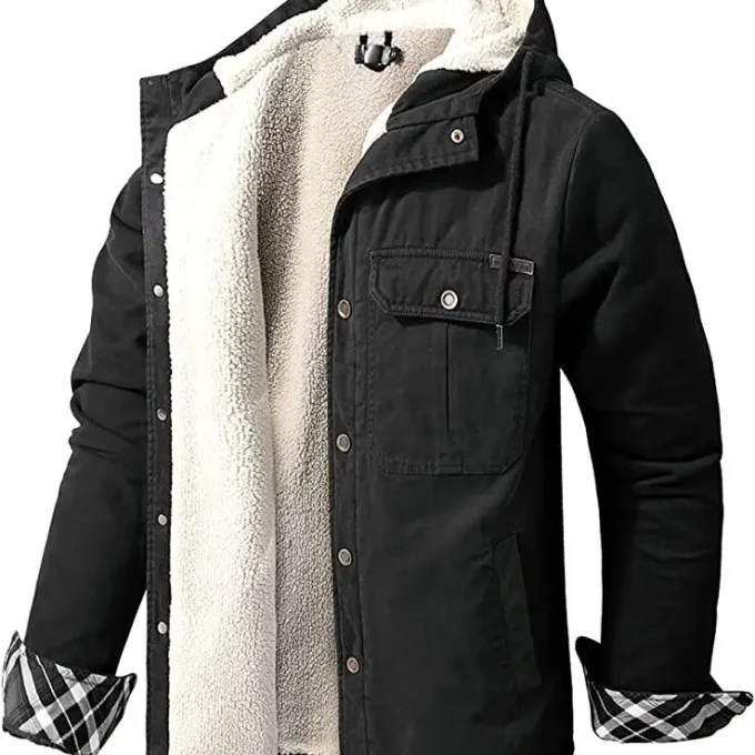 High End Men's Fleece Lined Solid Shirt Autumn Winter Jacket Shirts for Men