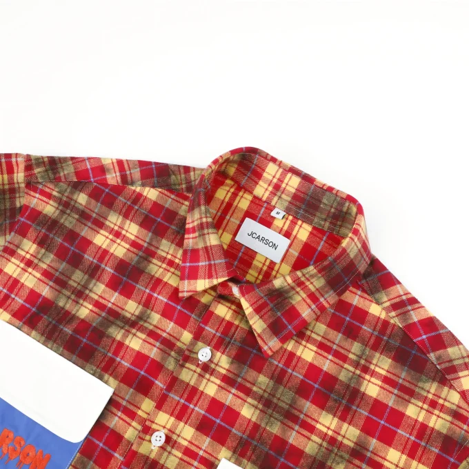 New Arrival Patchwork Plaid Dirty Wash Reversed Placket Men's Long Sleeve Flannel Shirts
