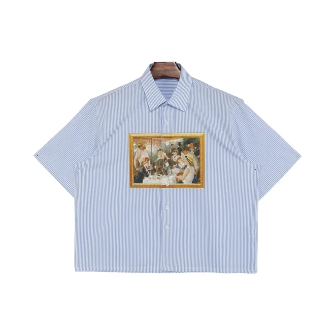 Men's Summer Casual V-Neck Shirt 100% Cotton Print Shirt Flower Design Short Sleeves High Quality Men Shirt