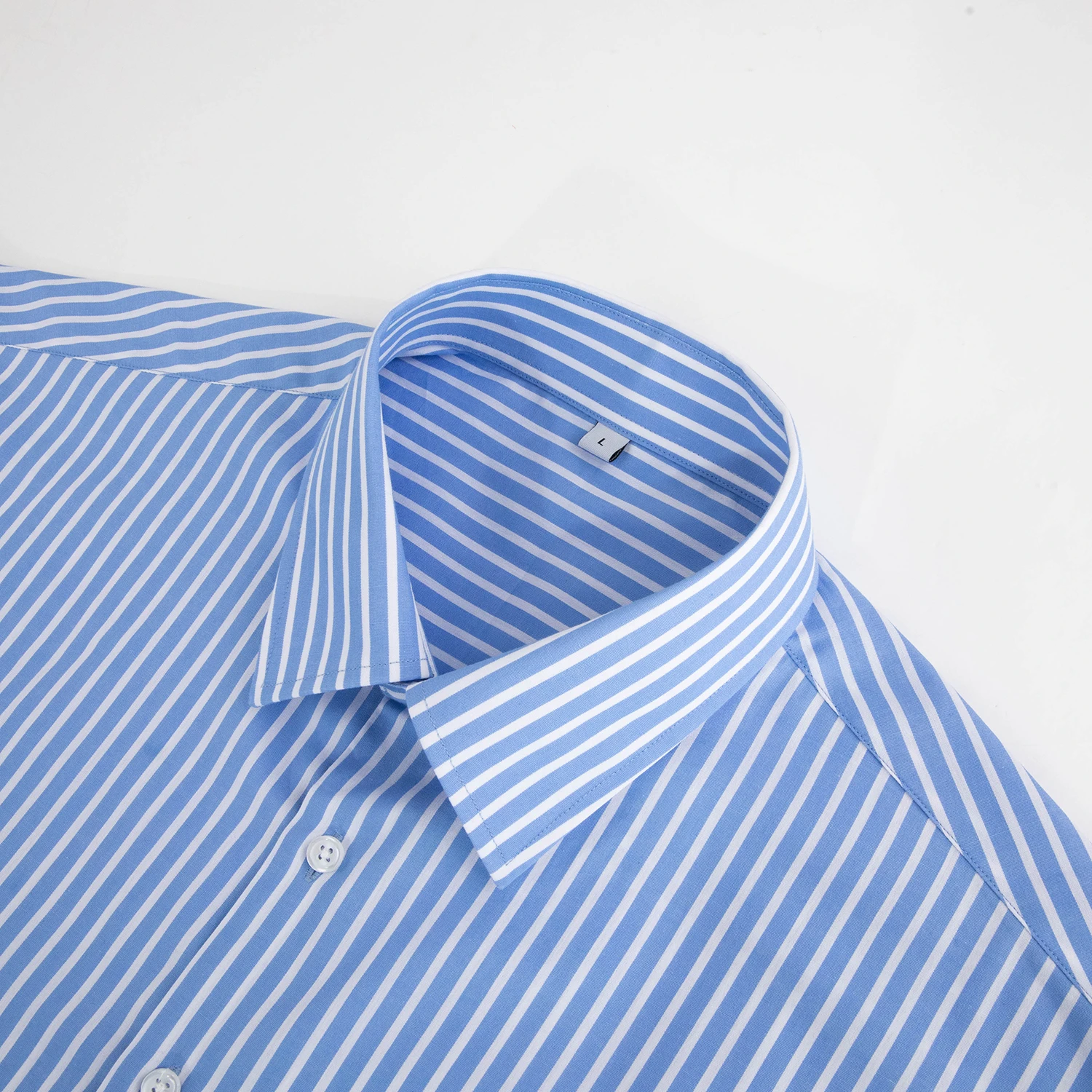 High Quality Casual Blue Striped 100% Cotton Short Sleeve Button up Shirt for Men