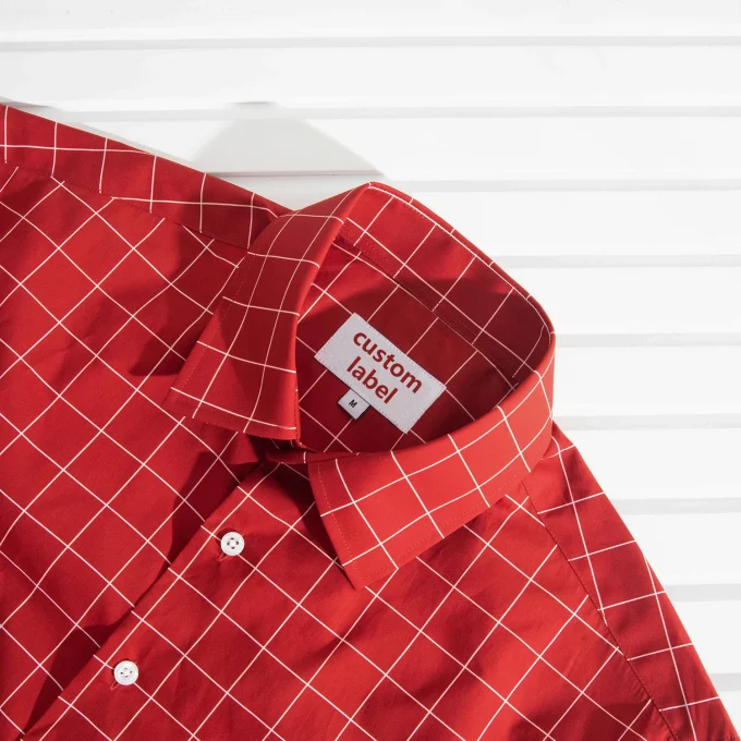 Summer Cropped Button up Shirt 100% Cotton Casual Square Collar Red Plaid Short Sleeve Shirt