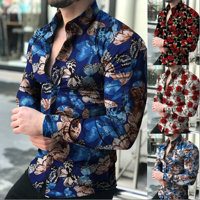 Men High Quality Service Organic Cotton Digital Printing Graphic Long Sleeves Slim Fit Casual Shirts