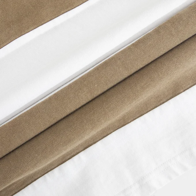 Men's Short Sleeve Softy Shirt in White and Brown Woven Fabric Cross Stripe 100% Cotton Supply