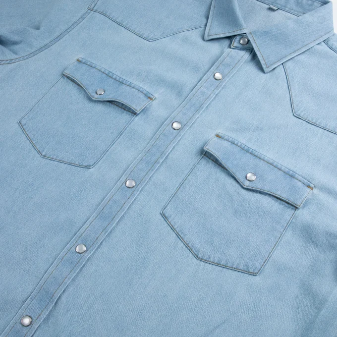 Men's Cowboy Fashion Long Sleeve Denim Men's Shirts with Snap Buttons