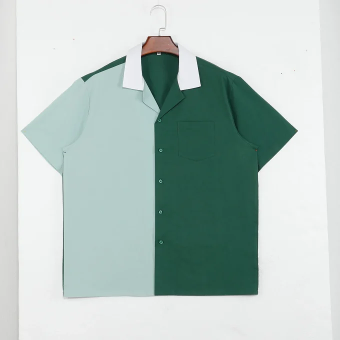 Men's Summer Outwear Shirt Short Sleeve Green New Style Solid Pattern Anti-Wrinkle Embroidered Pure Cotton Patched