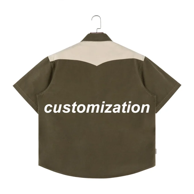 Design Casual Loose Fit 100% Cotton Short Sleeve Button up Shirt for Men