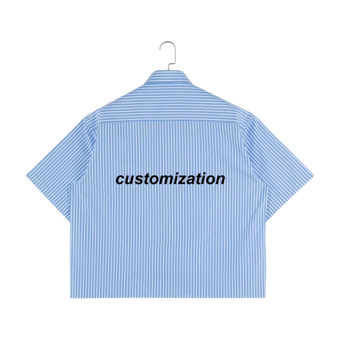 High Quality Casual Blue Striped 100% Cotton Short Sleeve Button up Shirt for Men