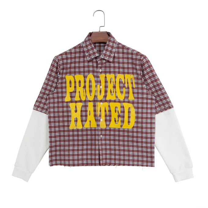 100% Cotton Printing Studs Removable Sleeves Quilted Lined Plaid Stylish Casual Flannel Shirts for Men