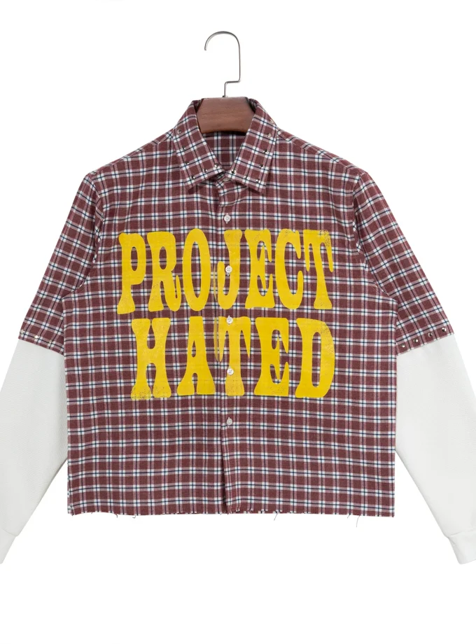 100% Cotton Printing Studs Removable Sleeves Quilted Lined Plaid Stylish Casual Flannel Shirts for Men