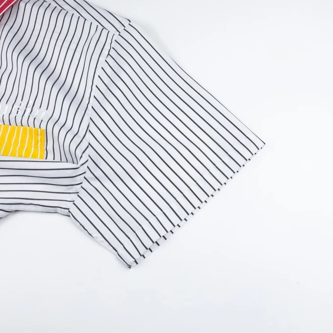 New Casual Summer High Quality Patchwork Stripe Boxy Fit Men's Shirt with Printing and Embroidery