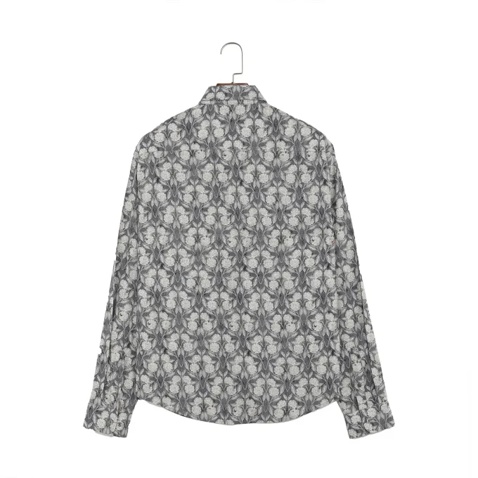 Retro Casual Men's Shirt Fashion Casual Regular Fit Flower Shirt Long-sleeved Single Breasted Musical Note Shirt Male