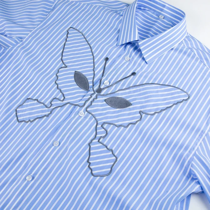 Summer Casual Embroidery Stripes Men Shirt and Short Set