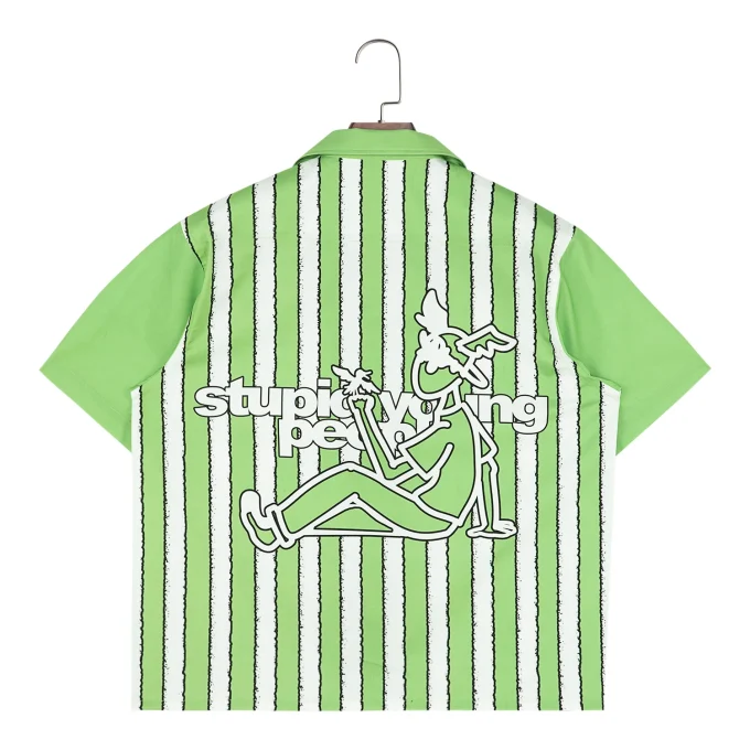 New Arrivals Innovative Design Short Sleeve Shirts Summer Beach Vacation Aesthetic Green Striped Button Down Shirt for Men Boxy