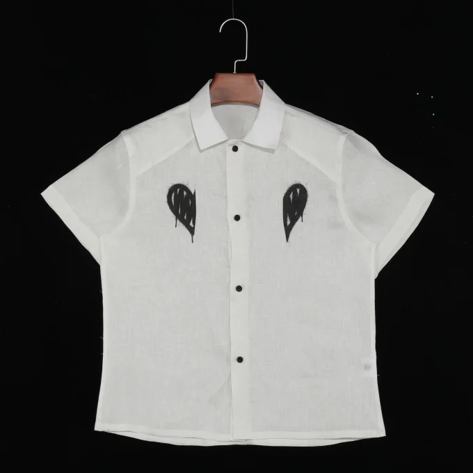 Men's White Printed Button Down Short Sleeve Shirts