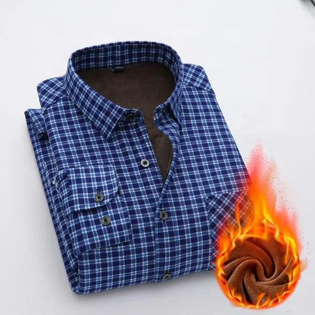 Men  Excellent Tailoring  Mandarin Collar Thicken Flannel Plaid Shirt