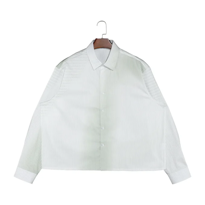New Design Fashion Style Men's Green and White Stripe Button Down Long Sleeve Regular Fit Shirts