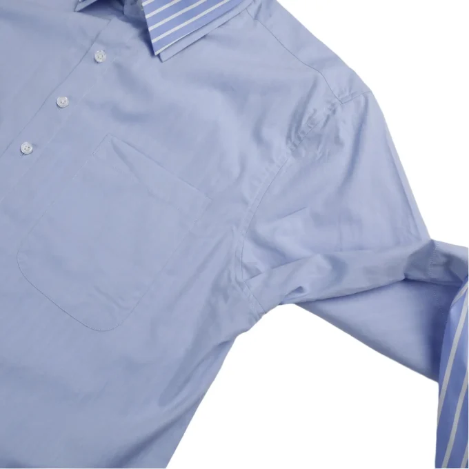 Men's Double Layer Solid and Stripes Patchwork Loose Fit Long Sleeve Shirts