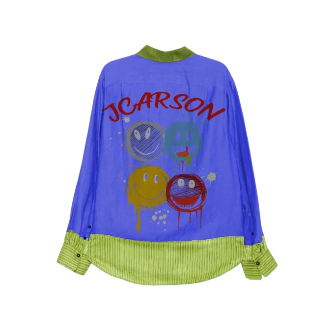 Men's Woven Patchwork Printed Button Down Long Sleeve Shirts