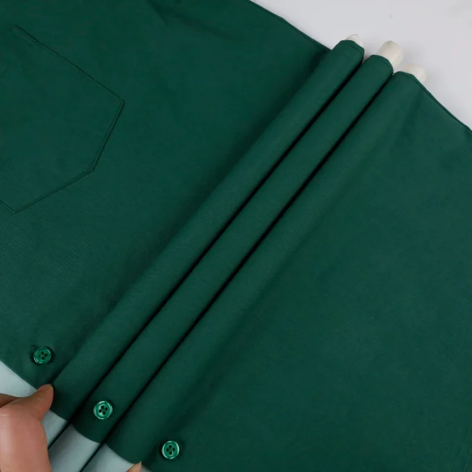 Men's Summer Outwear Shirt Short Sleeve Green New Style Solid Pattern Anti-Wrinkle Embroidered Pure Cotton Patched