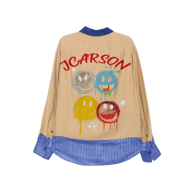 Men's Woven Patchwork Printed Button Down Long Sleeve Shirts