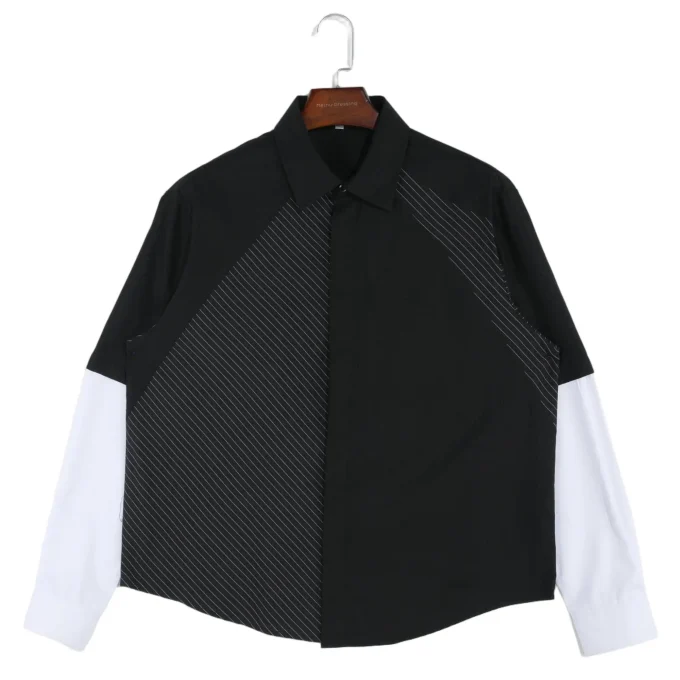 Patchwork Corduroy Embroidered Long Sleeve Cotton Blend Men's Shirts