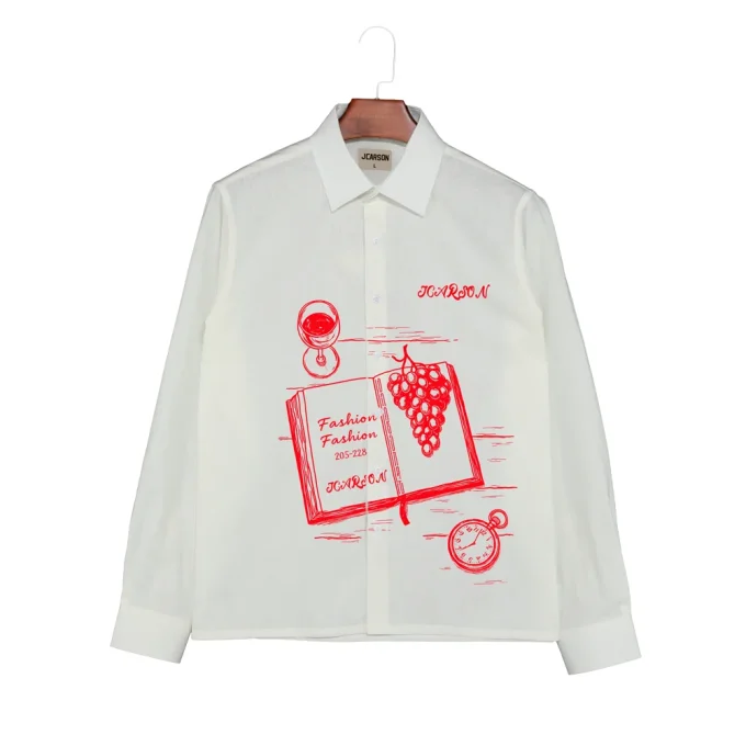 Graphic Print Spring Fashion Design Men's Loose Casual Style Long Sleeve Shirts 100% Cotton Anti-Wrinkle