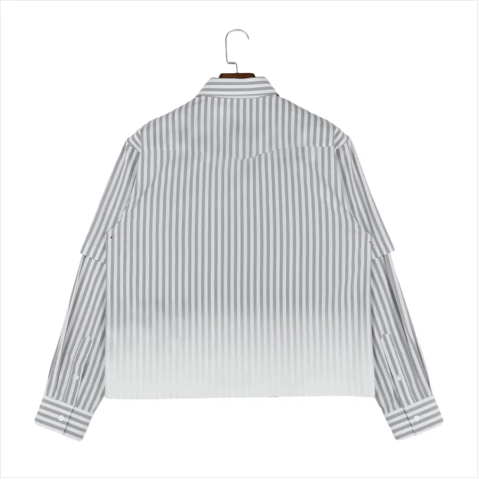 Men's 100% Cotton Bead Embroidery Stripes Patchwork Two-pieces Casual Long Sleeve Button-up Shirts