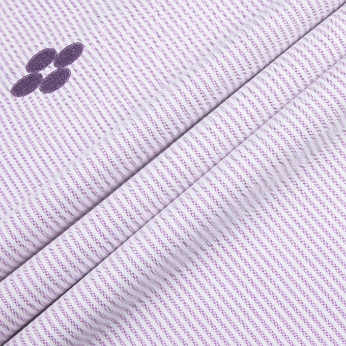 Men's 100% Cotton Oxford Casual Shirts Striped Long Sleeve Hidden Placket Checked Design Embroidery Applique