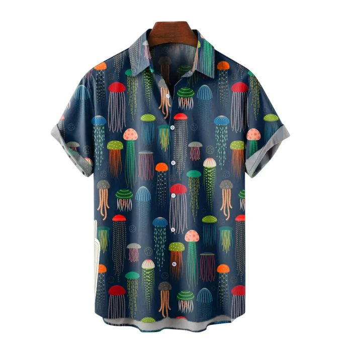 Digital Print Viscose Shirts Summer Short Sleeve Silk Print Shirts