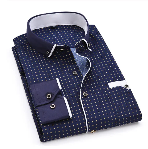 Men's High Quality Contrast Colors Long Sleeve Dress Shirts