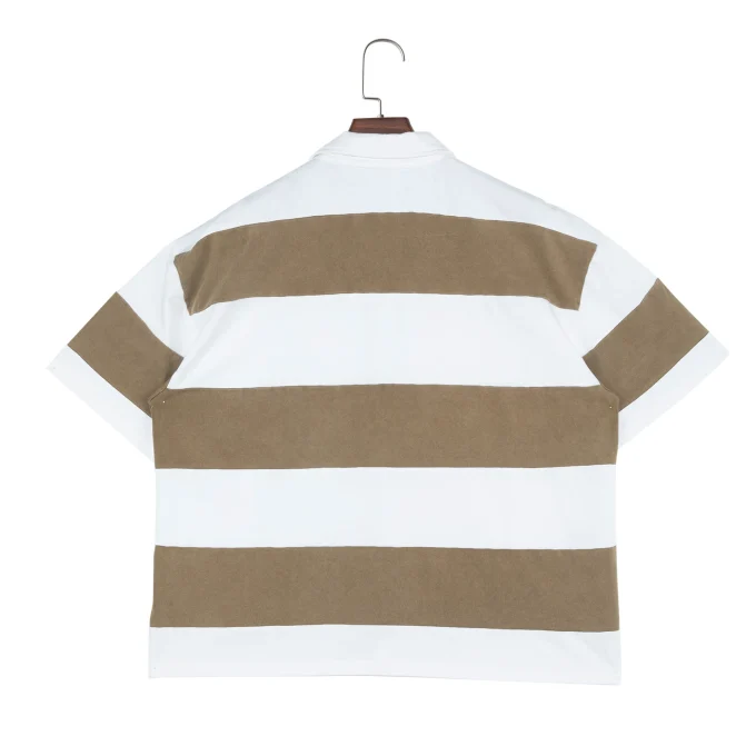 Men's Short Sleeve Softy Shirt in White and Brown Woven Fabric Cross Stripe 100% Cotton Supply