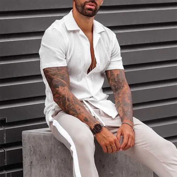 New Cotton Linen Men's Loose Casual Cuban Collar Short Sleeve Shirts White Breathable Beach Men's Button up Shirts