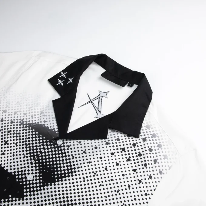 Premium Men's Printed Contrast Trim Turn Down Collar Short Sleeve Shirts