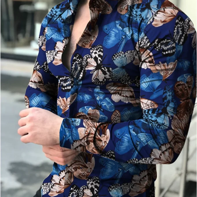 Men High Quality Service Organic Cotton Digital Printing Graphic Long Sleeves Slim Fit Casual Shirts