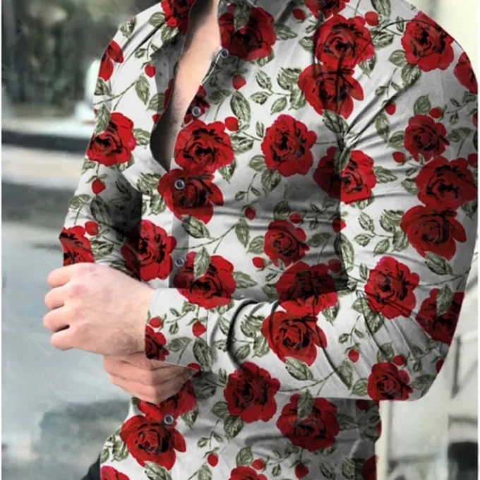 Men High Quality Service Organic Cotton Digital Printing Graphic Long Sleeves Slim Fit Casual Shirts