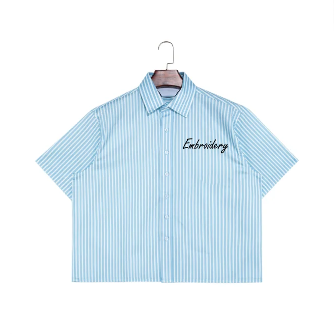 Turn-Down Collar Men's Striped Casual Design Breathable Short Sleeve Shirts