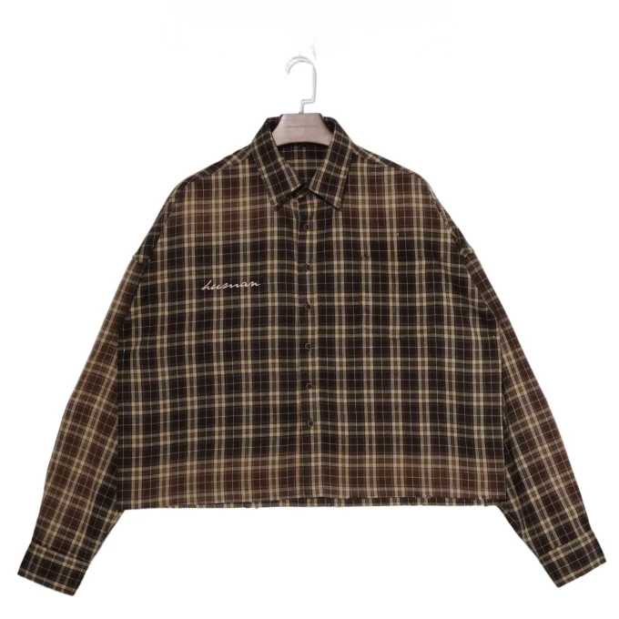 Men's Distressed Vintage Style Embroidered Long Sleeve Check Shirts