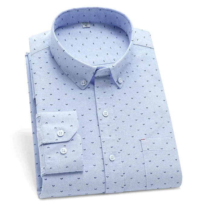 New Design Men Printed Polka Dot 100% Cotton Casual Shirt Long Sleeve Business Shirts